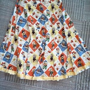 Vintage Retro cowboys and cowgirls skirt with yellow gingham trim